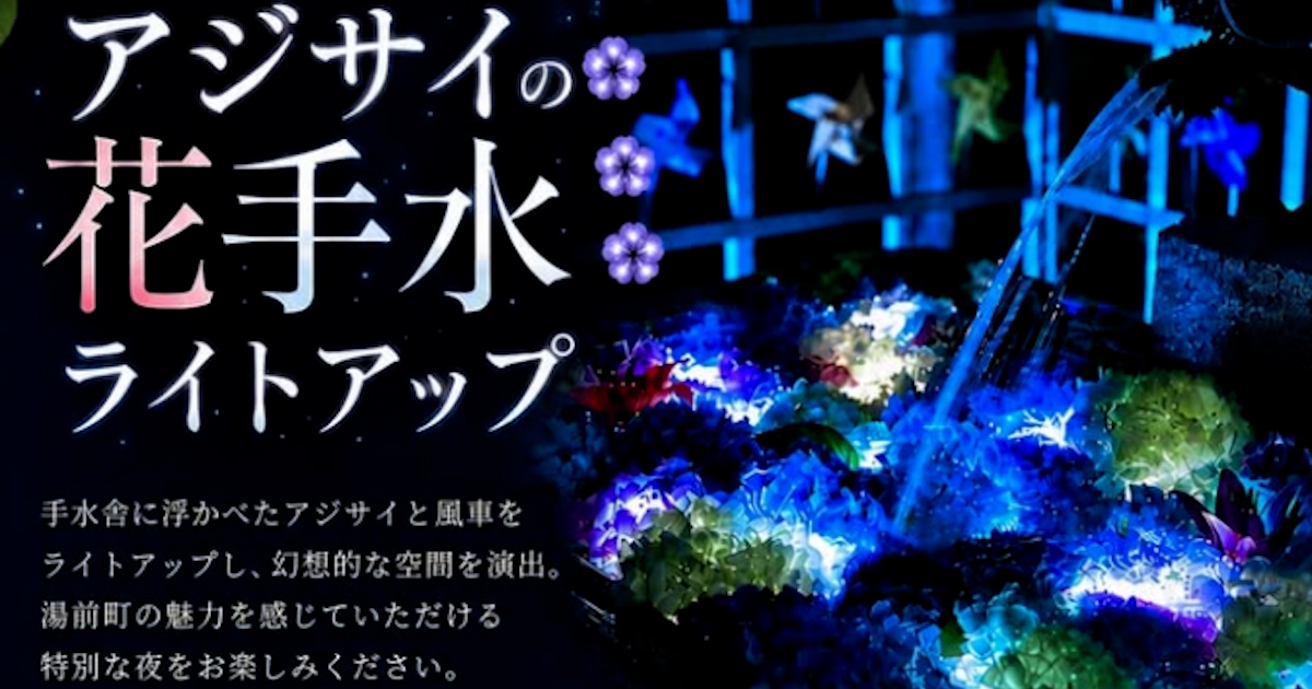 アジサイの花手水ライトアップ